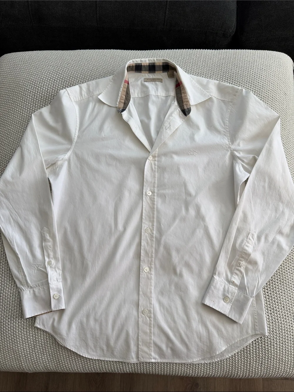 Burberry Brit White Button-Down Shirt with Signature Check Cuffs